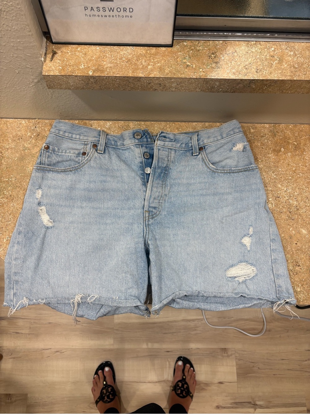 Levi’s Premium 501 Original High Rise Distressed Denim Shorts Light Wash